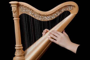 Aufkleber - A person playing a wooden harp, showcasing musical artistry and craftsmanship.