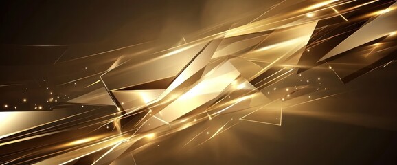 Poster - Abstract golden geometric background with dynamic light effects.