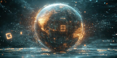 Poster - A glowing, digital globe representing global connectivity and technology.