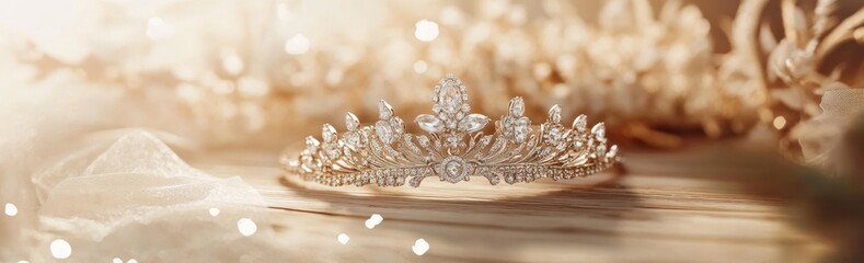 Poster - A delicate tiara adorned with sparkling gems, set against a soft, elegant background.