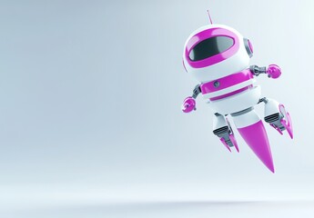 Poster - A vibrant pink and white robot with a sleek design, appearing to hover in mid-air.