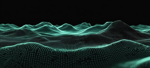 Aufkleber - Abstract digital landscape with glowing wave patterns, suggesting depth and movement.