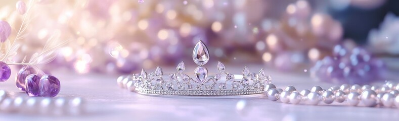 Poster - A sparkling tiara surrounded by pearls and gemstones, evoking elegance and luxury.