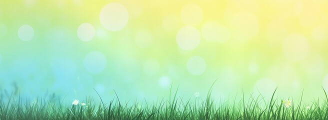 Poster - A serene gradient background with lush grass and soft bokeh, evoking a peaceful atmosphere.