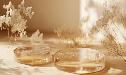Poster - Two circular resin pieces with dried flowers, creating a serene, decorative display.
