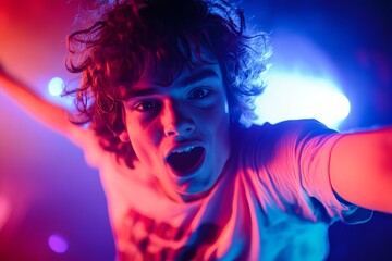 Canvas Print - a young man with curly hair is standing in front of a bright light