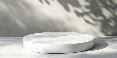 Aufkleber - A minimalist round marble pedestal against a soft, shadowed background.