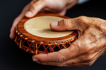 Poster - A pair of hands holding a traditional drum, ready to play.