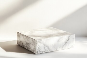 Poster - A minimalist marble display block with soft shadows, ideal for product presentation.