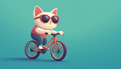 Poster - A cartoon cat wearing sunglasses rides a bicycle, showcasing a fun and playful vibe.