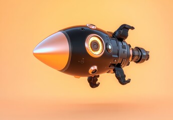 Poster - A futuristic rocket design with a sleek body and glowing elements, suggesting advanced technology.