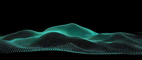 Aufkleber - Abstract digital landscape with glowing waves and dots on a black background.