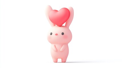 Poster - A cute pink bunny holding a red heart, symbolizing love and affection.