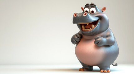 Poster - A cheerful cartoon hippo with a big smile, showcasing a playful and friendly demeanor.