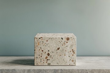 Leinwandbilder - A textured stone block on a minimalist surface against a soft gradient background.