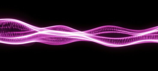 Fototapete - A vibrant pink wave pattern against a black background, representing energy and motion.