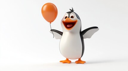 Poster - A cheerful cartoon penguin holding an orange balloon, exuding joy and playfulness.