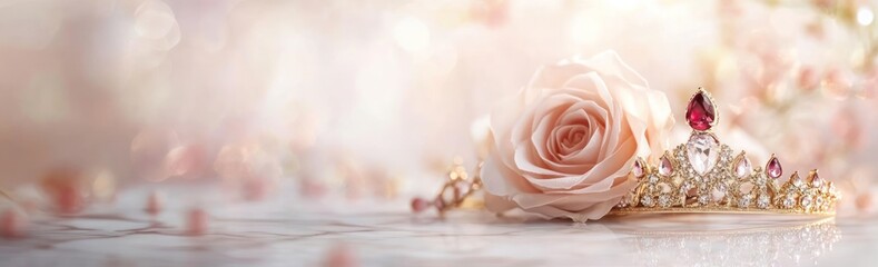 Poster - A delicate rose and a sparkling tiara, symbolizing beauty and elegance.