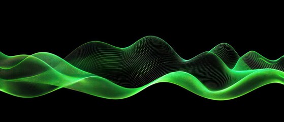 Fototapete - Abstract green wave patterns on a black background, symbolizing sound or data visualization.