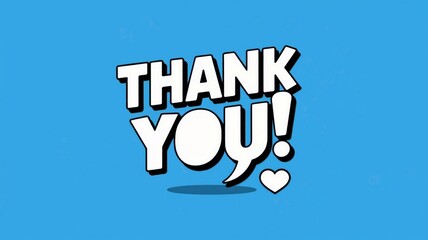 Fototapete - A thank you message displayed on a blue background with a heart and bold white lettering design style
