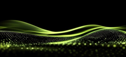 Aufkleber - A vibrant green wave pattern with glowing dots against a black background.