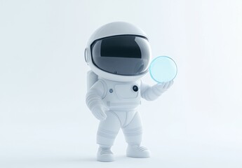Poster - A stylized astronaut holding a glowing orb against a minimalist background.