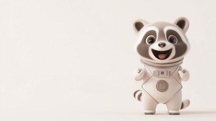 Fototapete - A cheerful raccoon character in a space suit, smiling against a plain background.