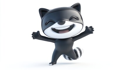 Aufkleber - A cheerful cartoon raccoon character with arms outstretched, expressing joy and playfulness.