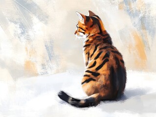 Poster - A digital illustration of a Bengal cat sitting gracefully, showcasing its distinctive fur pattern.