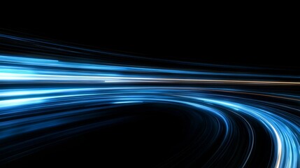 Poster - In a captivating dark environment, vibrant blue light trails twist and turn, illustrating velocity and motion, evoking a sense of energy and futuristic design