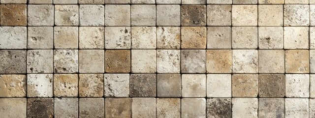 Leinwandbilder - A textured surface of square tiles in various shades of beige and gray.