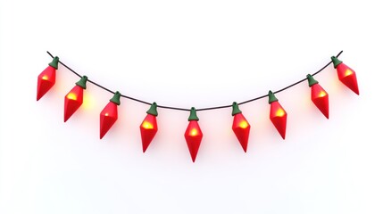 Poster - A string of decorative red holiday lights with green tops, glowing softly.