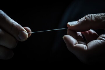 Poster - A close-up of hands pulling a thin thread, emphasizing tension and focus.