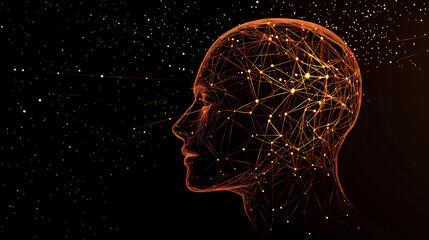 Poster - silhouette of a head with a network of glowing neural connections against a cosmic background. ideal