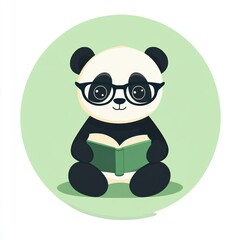 Poster - A cute panda wearing glasses sits reading a book, promoting literacy and learning.