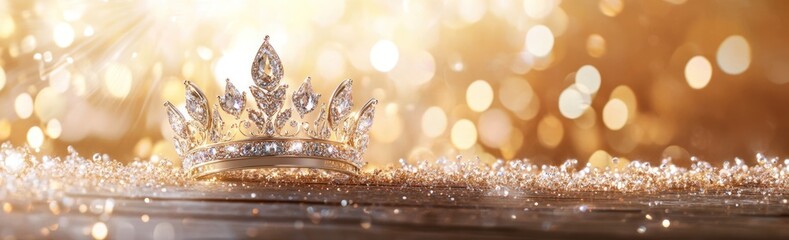 Poster - A sparkling crown on a shimmering surface, symbolizing royalty and elegance.