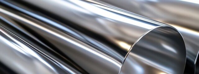 Poster - Close-up of shiny metal pipes showcasing industrial materials.