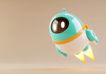 Poster - A cute, futuristic robot character with jet propulsion, designed for playful interaction.