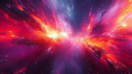Wall Mural - fiery cosmic explosion with deep reds and blues radiating energy in a dynamic abstract artwork
