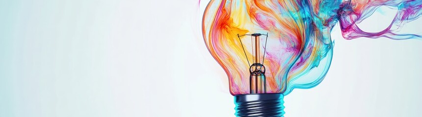 Wall Mural - a colorful smoke emanates from a light bulb, symbolizing creativity and innovation.
