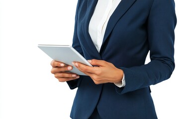 Poster - A woman in a business suit holding a tablet