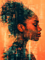 Poster - An abstract profile portrait with a digital overlay, capturing the essence of humanity and technology intertwined.