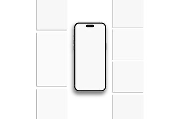 Canvas Print - smartphone mockup with social media post and stories interface mockup. social media mobile app page 