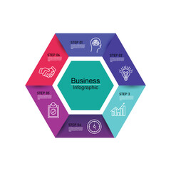 Poster - Modern hexagon infographic template 6 options for workflow layout, diagram, number options, step up options