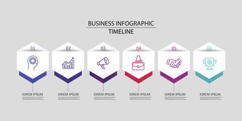 Fototapete - Business hexagon infographic template. Timeline process with 6 options or steps