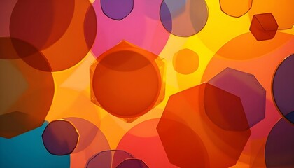 Wall Mural - A large number of colorful abstract circles, squares, triangles and other shapes arranged in a minimalist design style, with bright contrasting colors