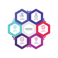 Fototapete - Hexagon for infographic. Template for cycle diagram, graph, presentation and chart. Business concept with 6 options