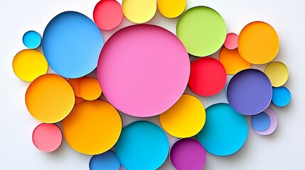 Poster - Colorful collage of circles with a pink circle in the middle. The circles are of different sizes and colors, creating a vibrant and playful atmosphere