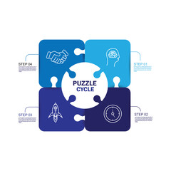 Poster - Round pie chart divided into 4 jigsaw puzzle pieces Modern Infographic Template