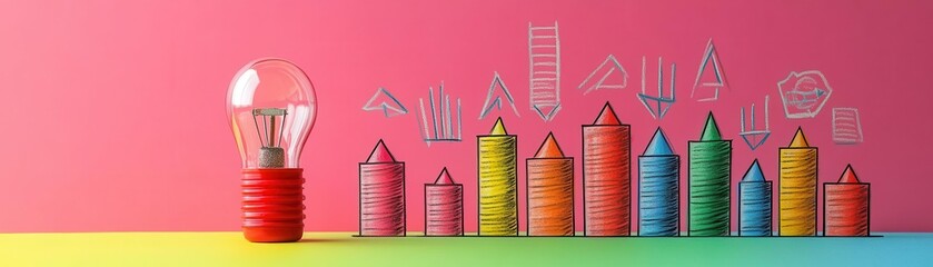 Innovation product development theme cartoon drawing colored pastel